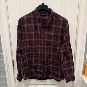John Varvatos Burgundy Plaid Casual Shirt